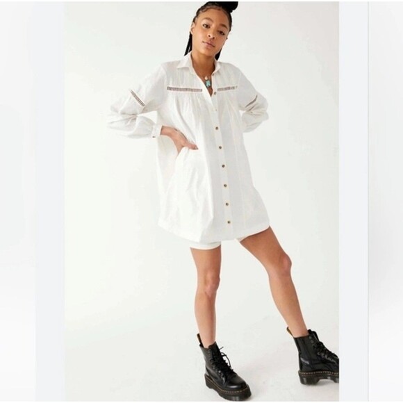 Free People Kennedy Mini Dress Hippie Beachy Boho Peasant Flowy Embroidered XS - Picture 1 of 13